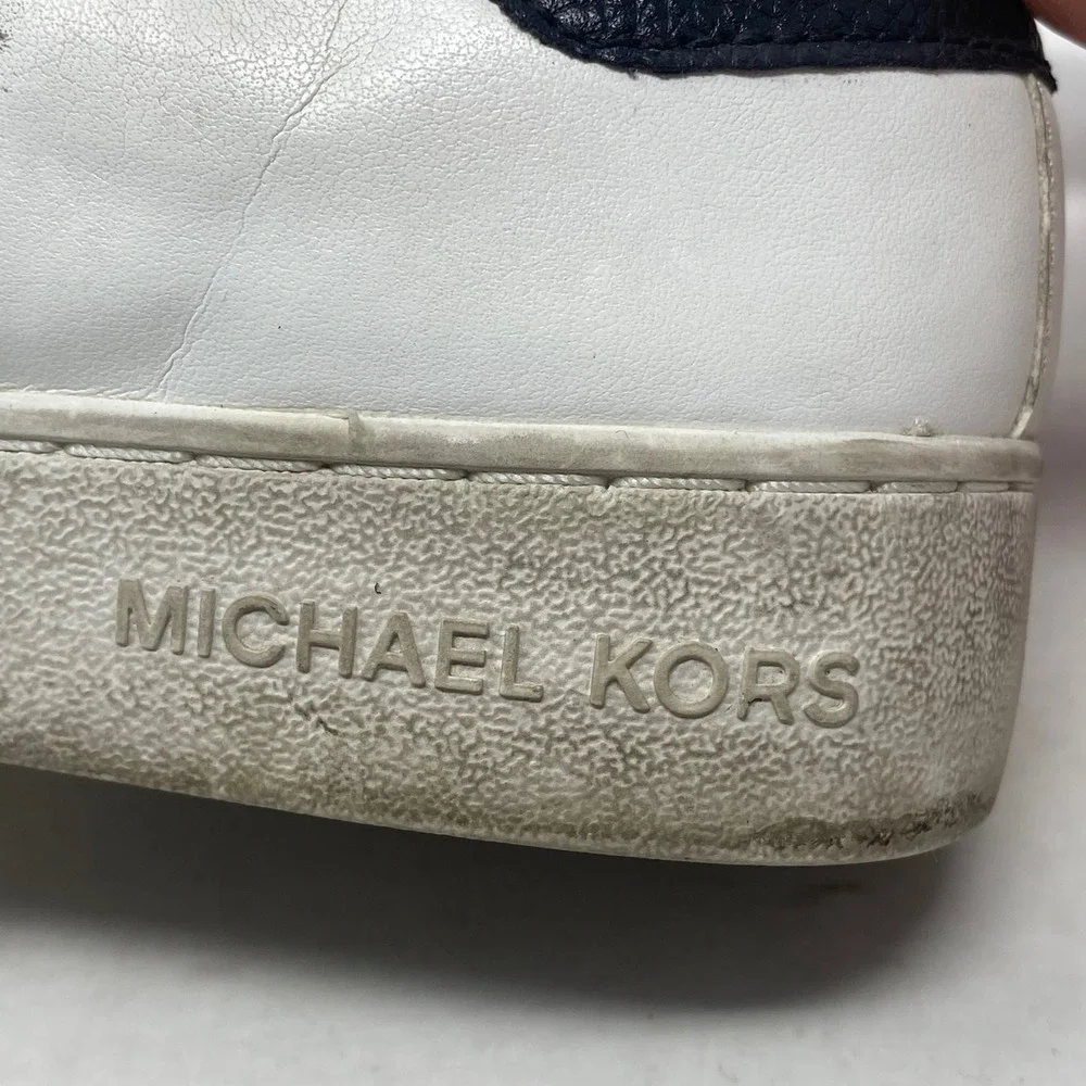 Michael Kors Irving Stripe White Navy Lace Up Sneakers FT25G Womens 5.5M